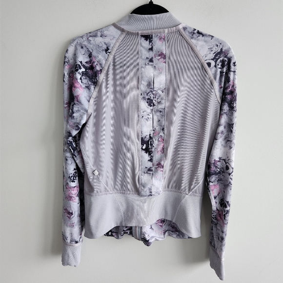 Lululemon If You're Lucky Jacket zip up gray purple Floral bomber Fairycore Sz 8 - Picture 3 of 13